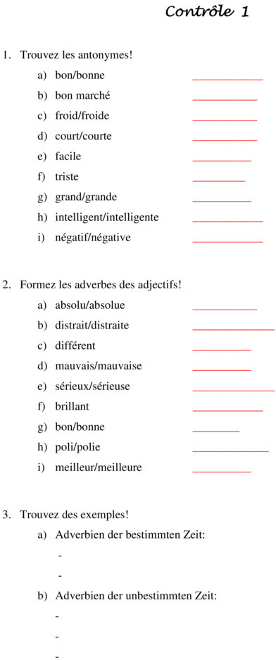 Klassenarbeit zu 1. Klassenarbeit [Französisch 8. Klasse]