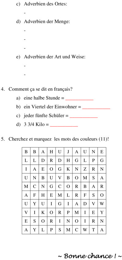 Klassenarbeit zu 1. Klassenarbeit [Französisch 8. Klasse]