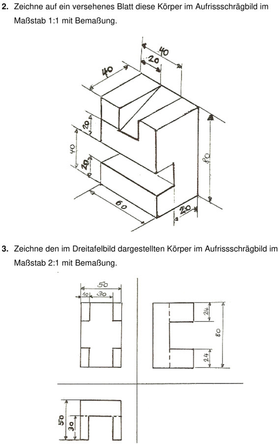 Klassenarbeit zu Technische Zeichnungen