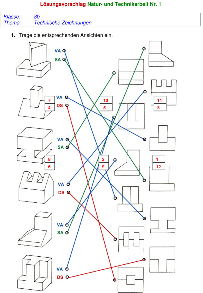 Technisches Zeichnen übungen Mit Lösungen Pdf Klassenarbeit zu Technische Zeichnungen