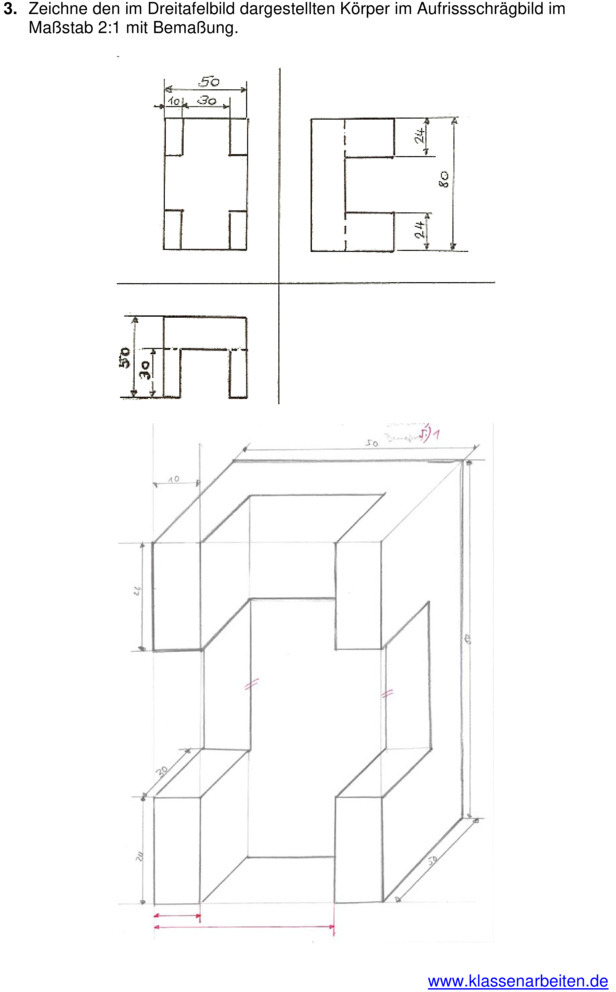 Klassenarbeit zu Technische Zeichnungen