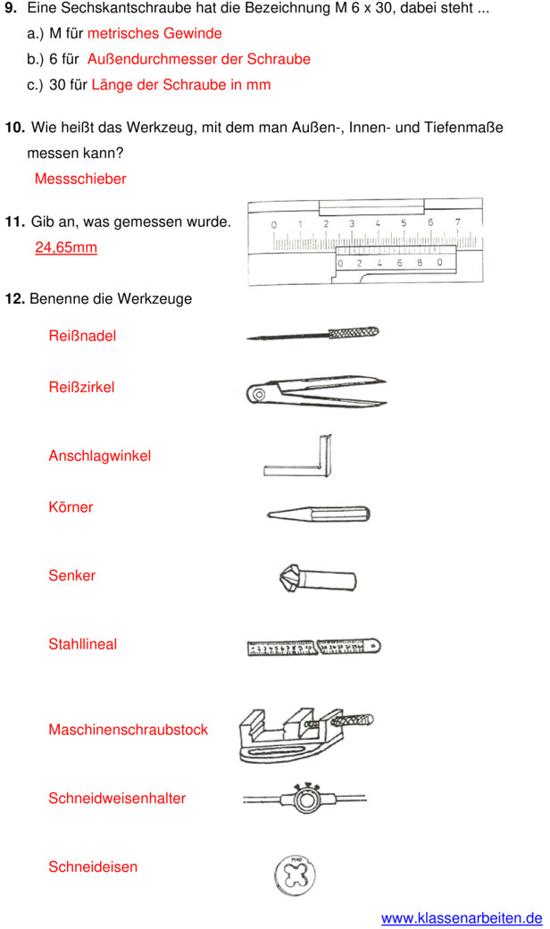 Klassenarbeit zu Metalle
