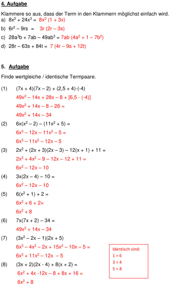 übungen Binomische Formeln Mit Lösungen Pdf Klasse 8 Klassenarbeit zu Binomische Formeln