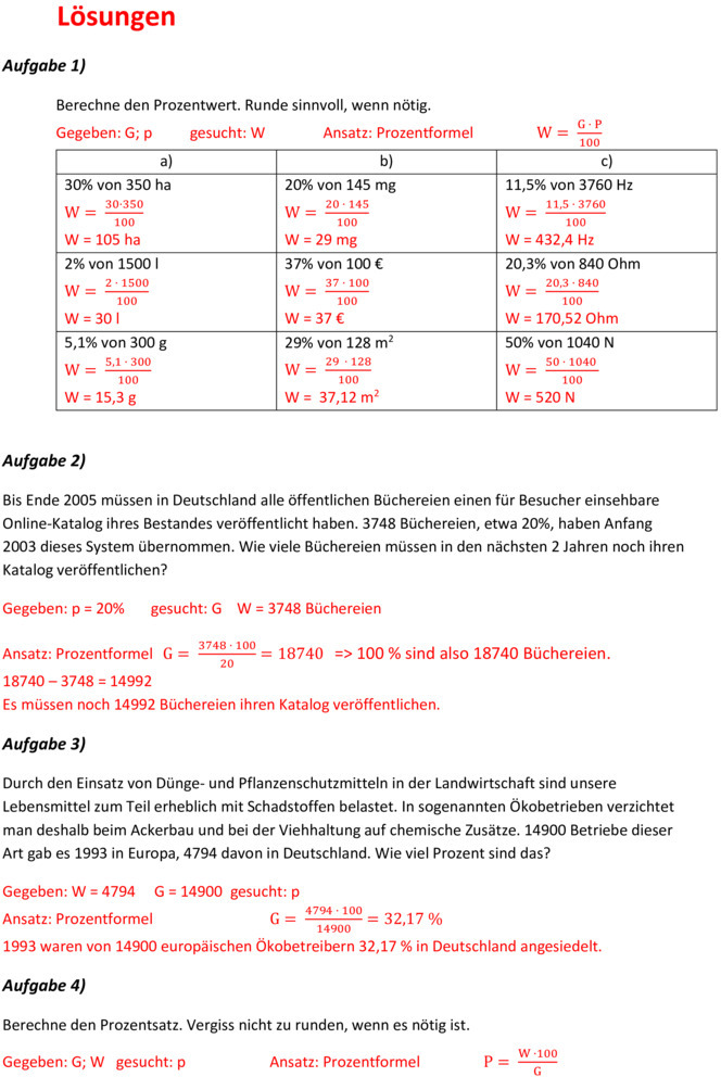 Klassenarbeit zu Prozentrechnen [8. Klasse]