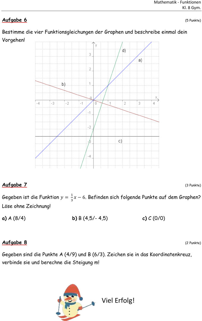 Aufgaben Zu Linearen Funktionen Mit Lösungen Lineare Funktionen Aufgaben Pdf