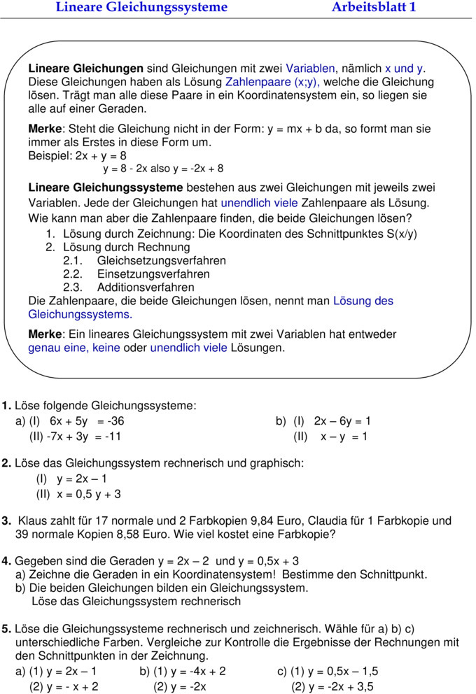 Übungsblatt zu Linare Gleichungssysteme