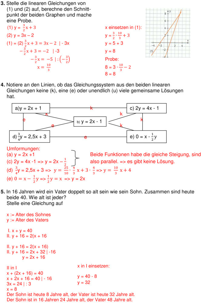 Lineare Gleichungssysteme Aufgaben Klasse 9 Mit Lösungen Übungsblatt zu Linare Gleichungssysteme