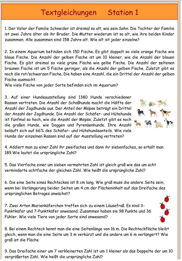 Übungsblatt zu Terme und Gleichungen [8. Klasse]
