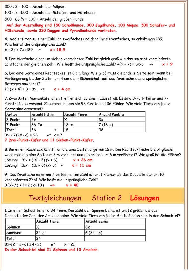 Übungsblatt zu Terme und Gleichungen [8. Klasse]