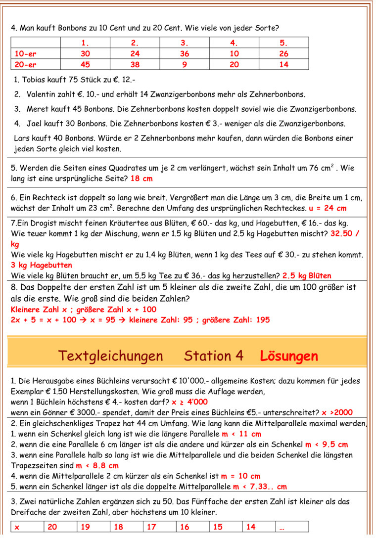 Übungsblatt zu Terme und Gleichungen [8. Klasse]