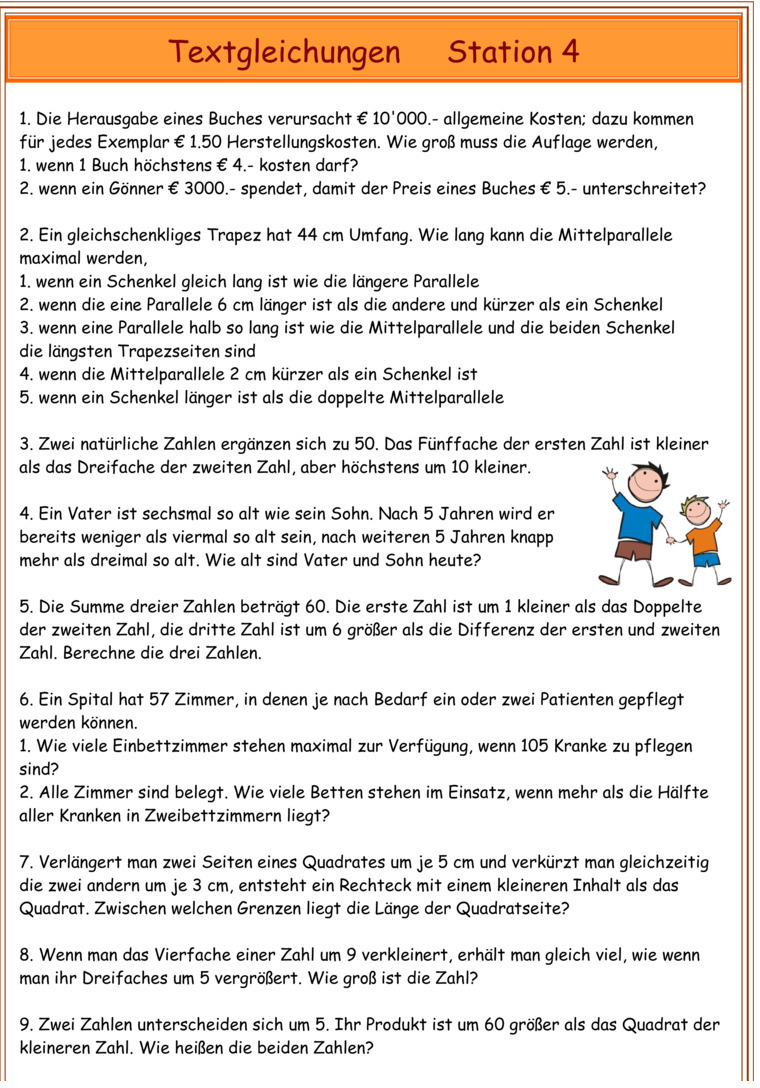 Übungsblatt zu Terme und Gleichungen [8. Klasse]