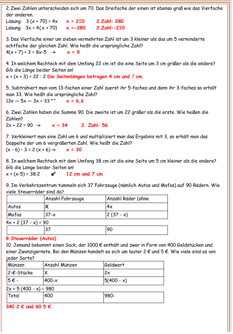 Übungsblatt zu Terme und Gleichungen [8. Klasse]