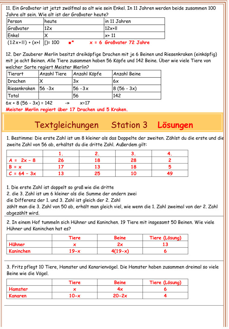 Übungsblatt zu Terme und Gleichungen [8. Klasse]