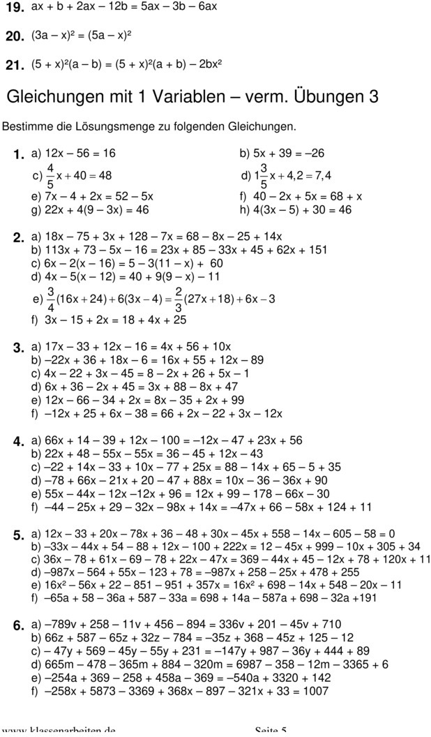 Terme Und Gleichungen Klasse 8 Aufgaben Mit Lösungen Pdf Übungsblatt zu Terme und Gleichungen [8. Klasse]