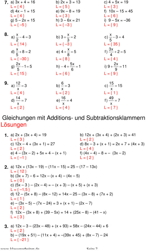Übungsblatt zu Terme und Gleichungen [8. Klasse]