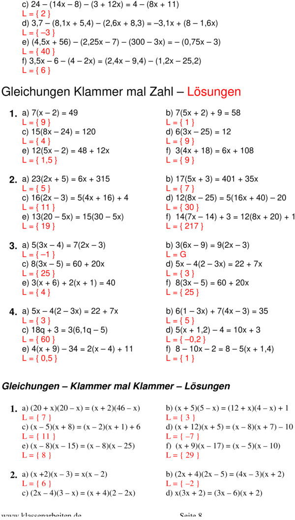 Übungsblatt zu Terme und Gleichungen [8. Klasse]