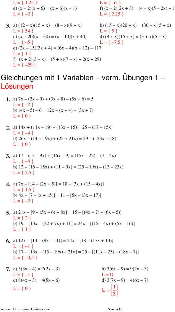 Übungsblatt zu Terme und Gleichungen [8. Klasse]