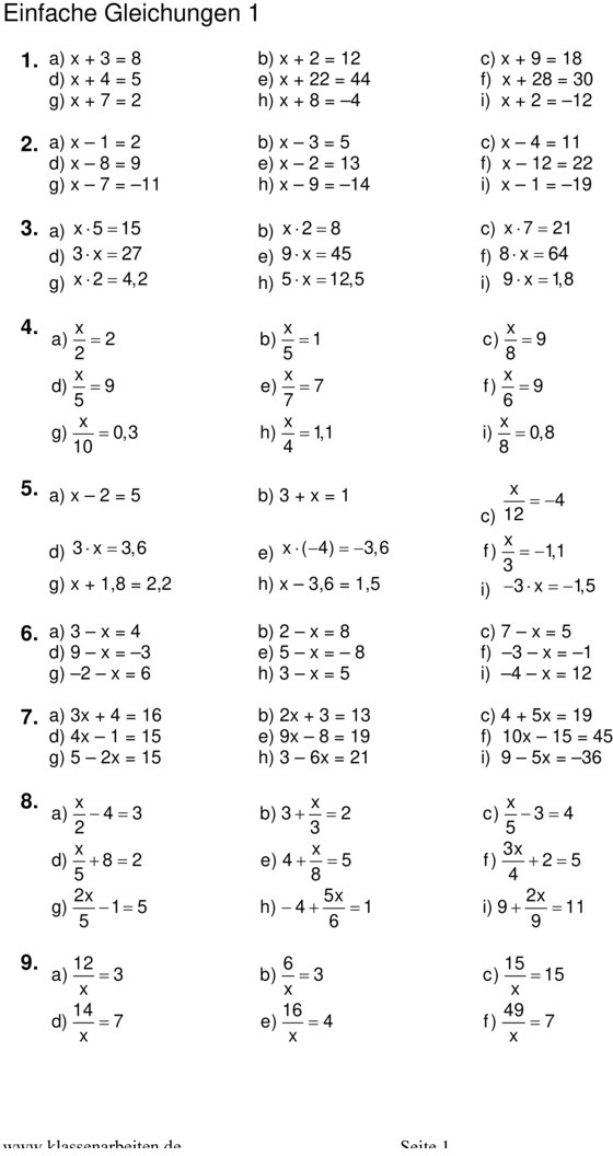 Lineare Gleichungen Aufgaben Klasse 8 / Übungsblatt zu Terme und