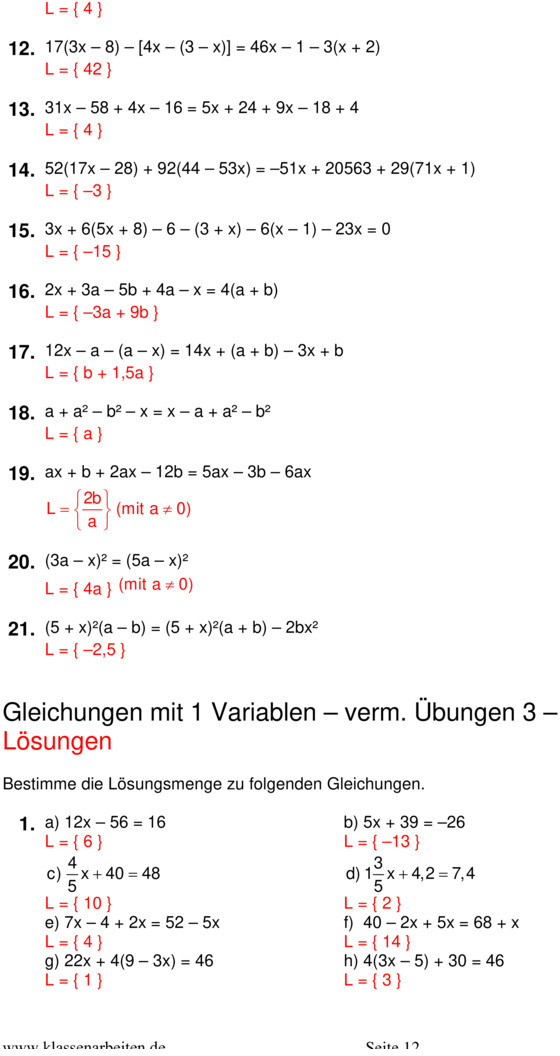 Übungsblatt zu Terme und Gleichungen [8. Klasse]