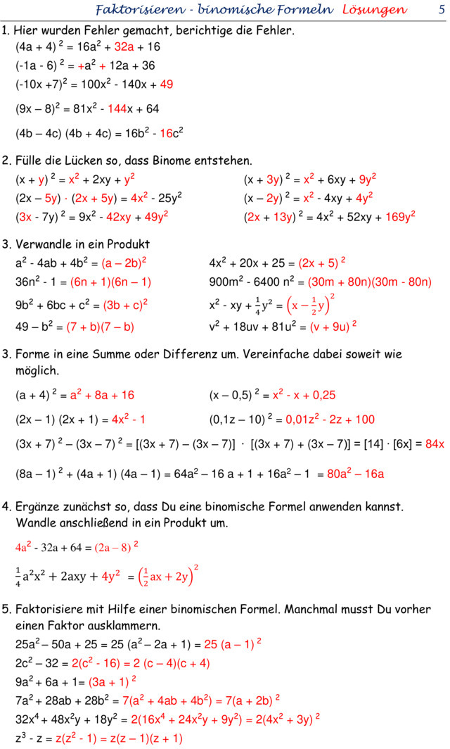 Aufgaben Zu Binomischen Formeln Mit Lösungen Übungsblatt zu Binomische Formeln