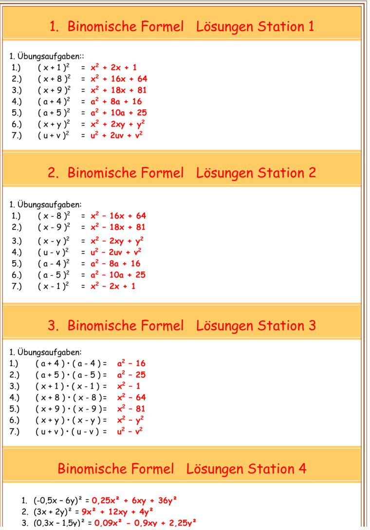 übungen Binomische Formeln Mit Lösungen Pdf Übungsblatt zu Binomische Formeln