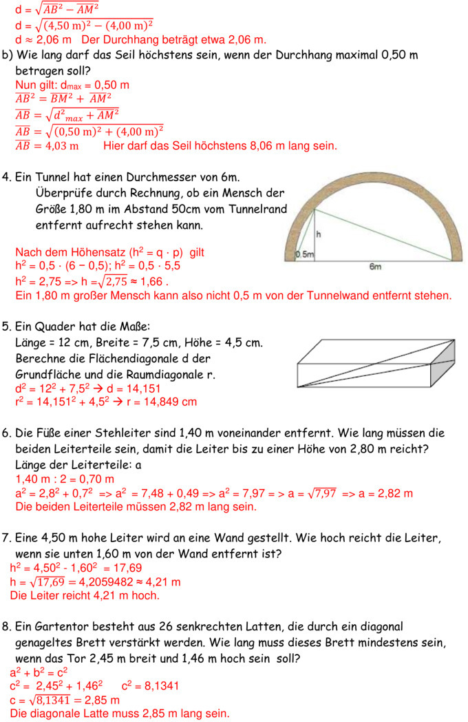 Klassenarbeit Satz Des Pythagoras Übungsblatt zu Satz des Pythagoras