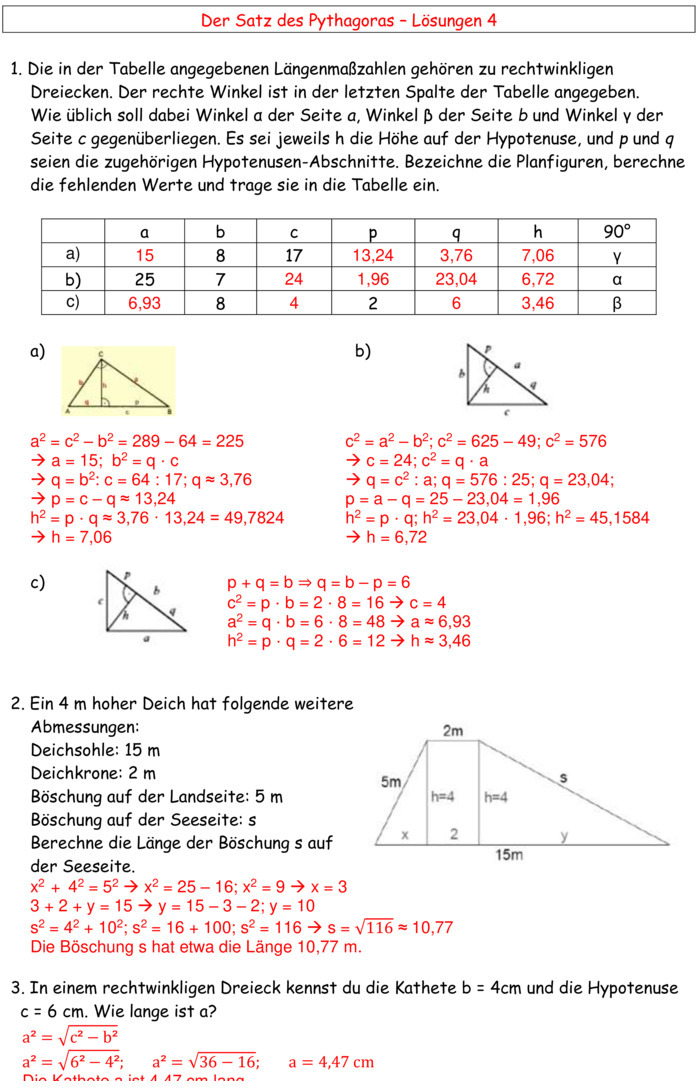 Übungsblatt zu Satz des Pythagoras