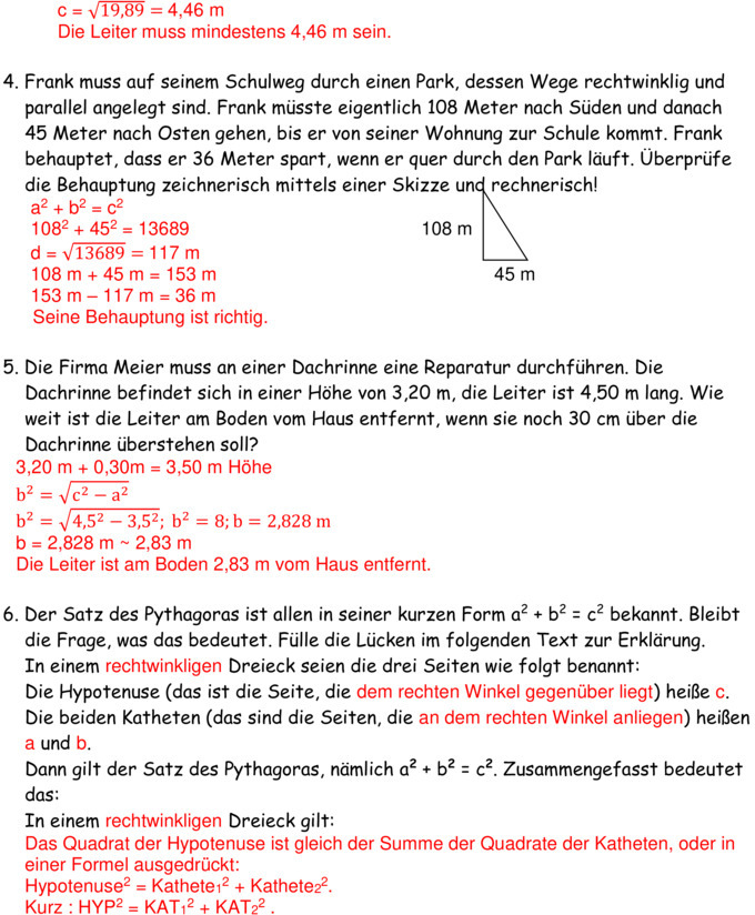Satz Des Pythagoras Aufgaben Klasse 9 Hauptschule Übungsblatt zu Satz des Pythagoras