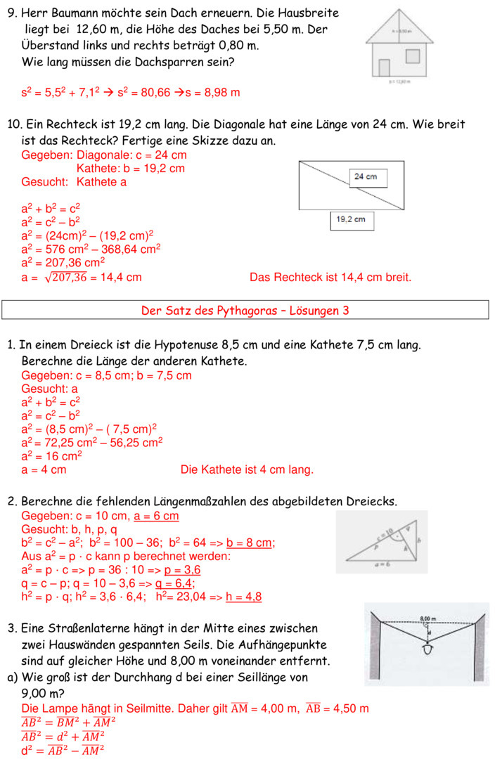 Übungsblatt zu Satz des Pythagoras