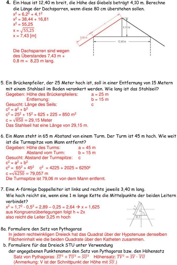 Übungsblatt zu Satz des Pythagoras
