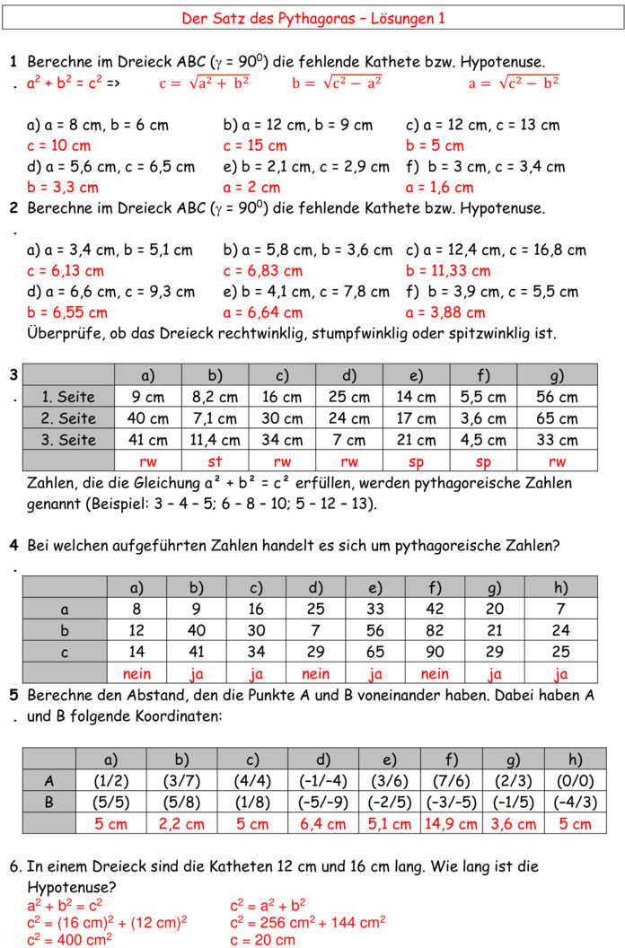 Mathe 9 Klasse Realschule Satz Des Pythagoras Übungsblatt zu Satz des Pythagoras