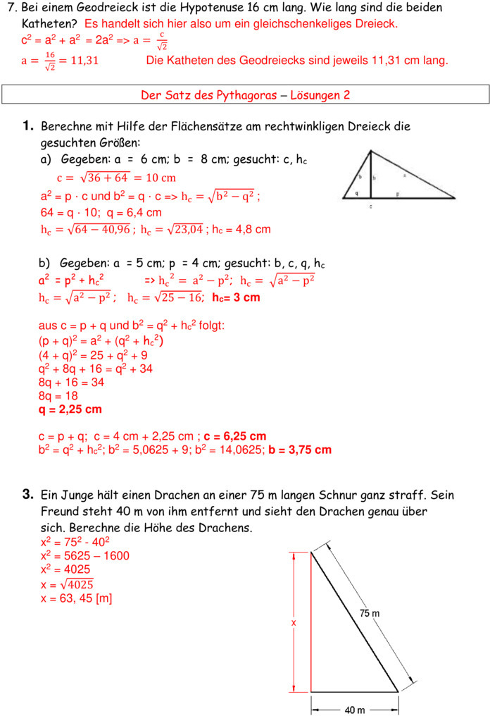 Übungsblatt zu Satz des Pythagoras