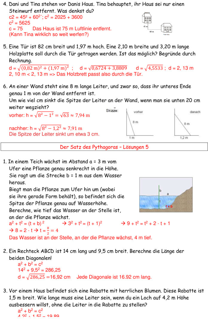 Klassenarbeiten Satz Des Pythagoras Übungsblatt zu Satz des Pythagoras