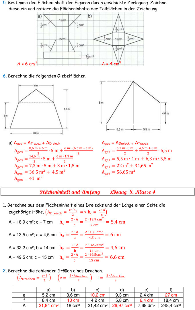 Volumen Und Oberfläche Prisma Aufgaben Mit Lösungen Pdf Übungsblatt zu Flächen und Volumen [8. Klasse]