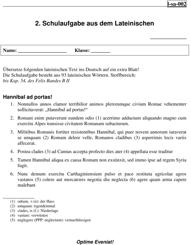 Klassenarbeit zu 2. Klassenarbeit [Latein 9. Klasse]