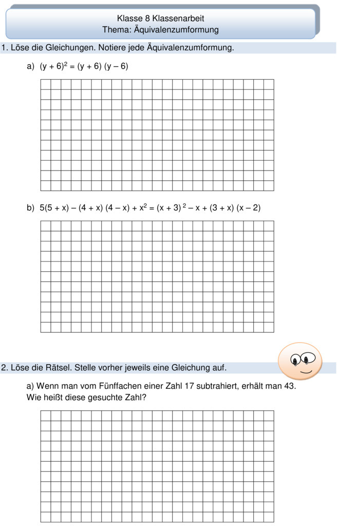 Klassenarbeit Zu Terme Und Gleichungen 8 Klasse 