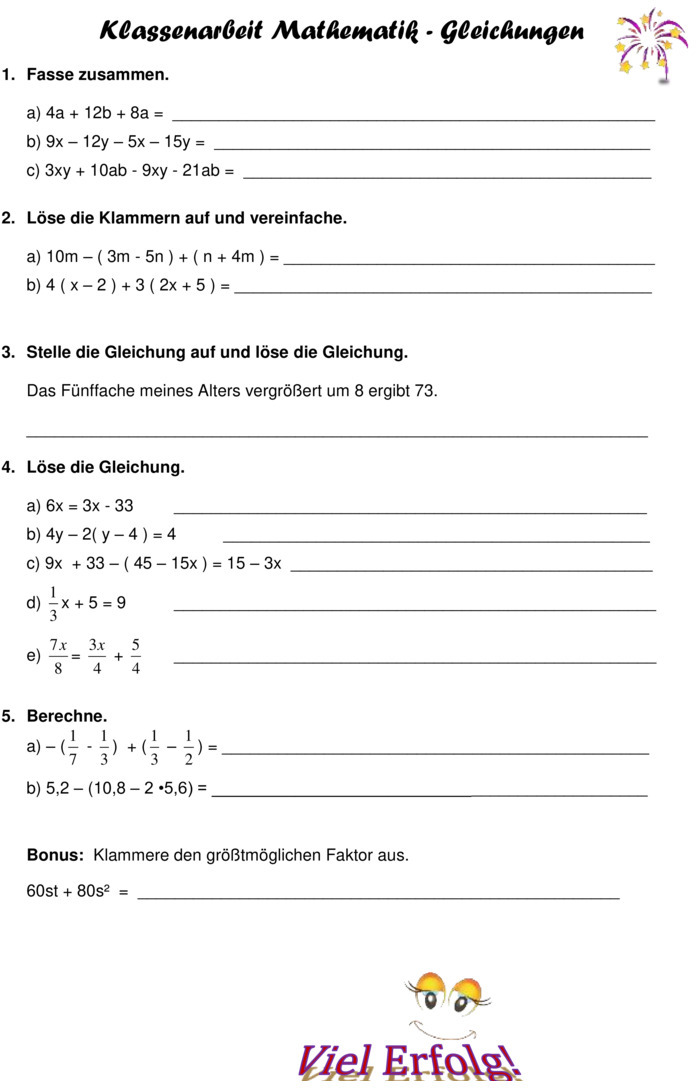 Terme Und Gleichungen Klasse 8 Aufgaben Mit Lösungen Pdf Klassenarbeit zu Terme und Gleichungen [8. Klasse]