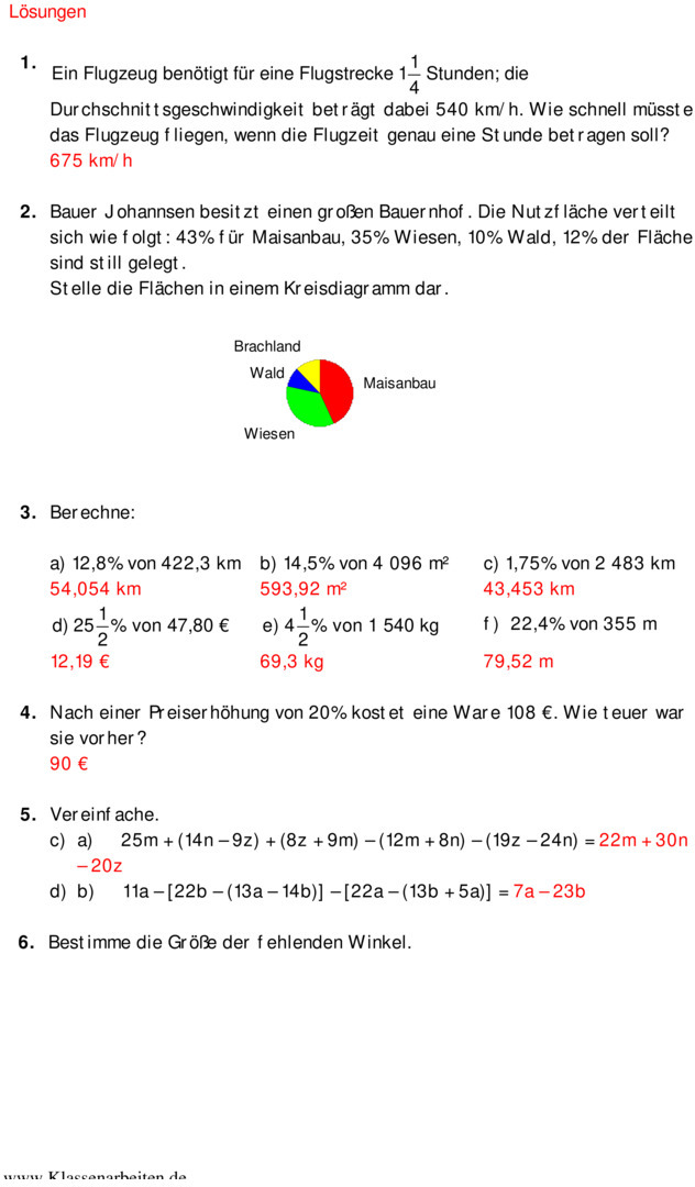 Klassenarbeit zu Verschiedene Themen [Mathe 8. Klasse]