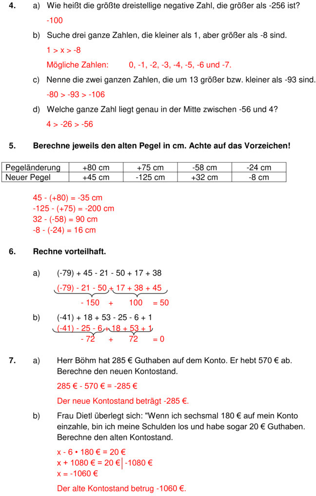 Klassenarbeit zu Rationale Zahlen [8. Klasse]