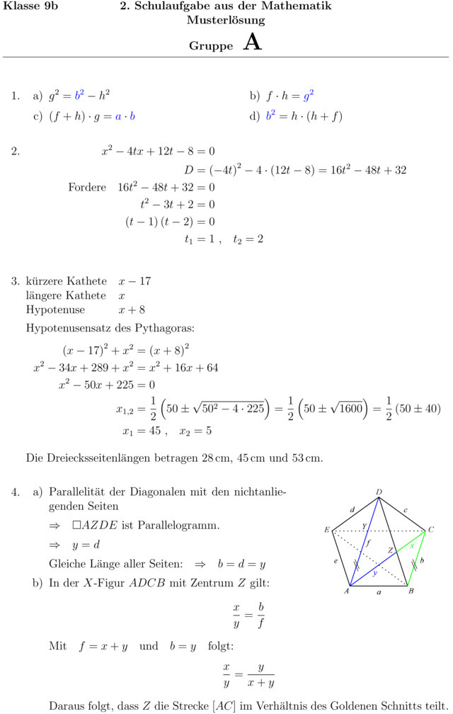 Satz Des Pythagoras Klassenarbeit Klassenarbeit zu Satz des Pythagoras