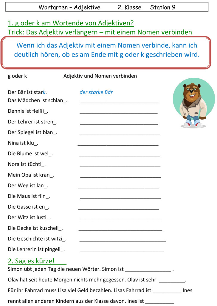 Übungsblatt zu Wortarten