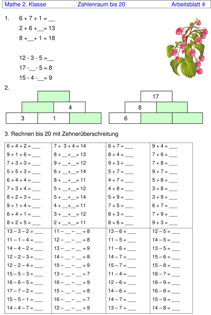 Übungsblatt zu Plus und Minus ohne Zehnerübergang