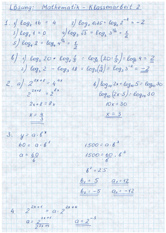 Klassenarbeit zu Logarithmen