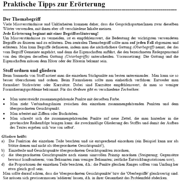 Klassenarbeit zu Erörterung