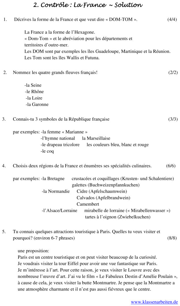 Klassenarbeit zu 2. Klassenarbeit [Französisch Klasse 9]