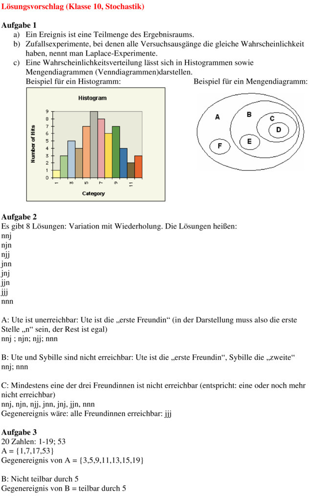Wahrscheinlichkeitsrechnung Aufgaben Mit Lösung Pdf Klassenarbeit zu Wahrscheinlichkeitsrechnung [10. Klasse]