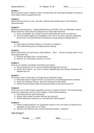 1. Klassenarbeit [Religion 9. Klasse] 4248 Vorschau