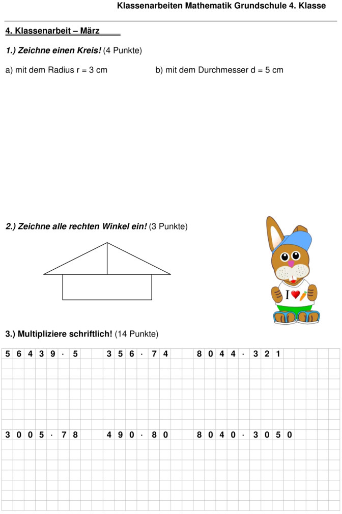 mathematik geometrie klassenarbeit 4 klasse grundschule