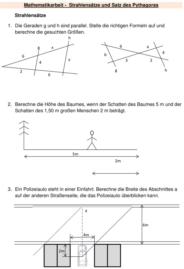 Klassenarbeit zu Strahlensätze [9. Klasse]