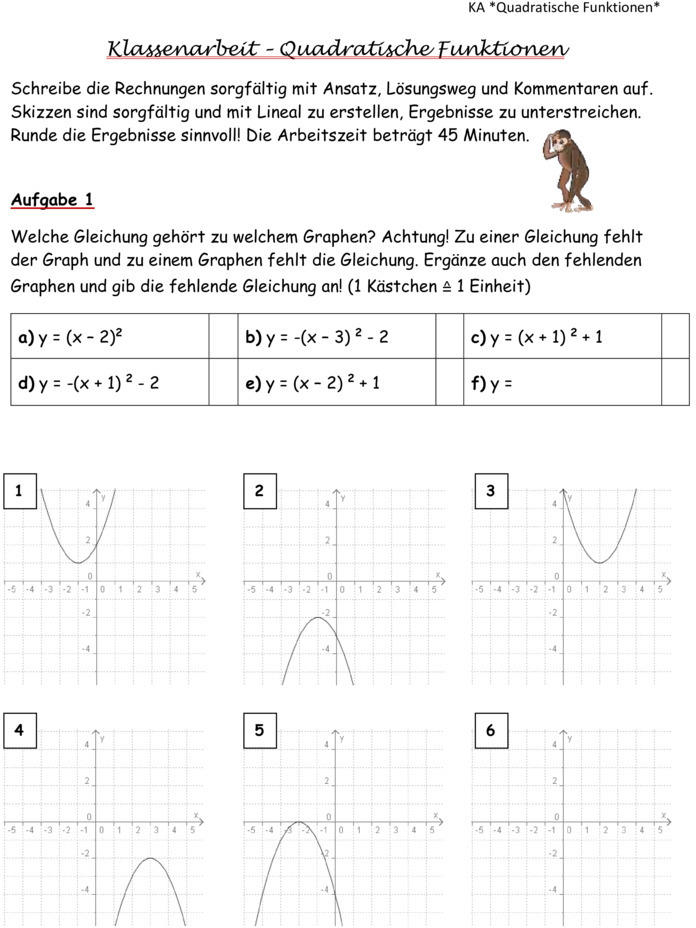 Aufgaben Quadratische Funktionen Mit Lösungen Klassenarbeit zu Quadratische Funktionen